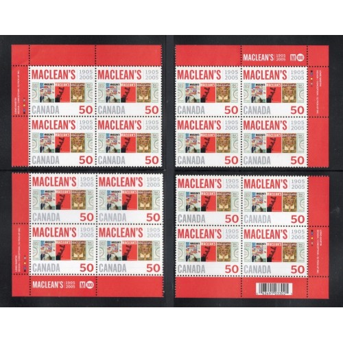 Canada 2104 Plate Blocks Matched Set MNH