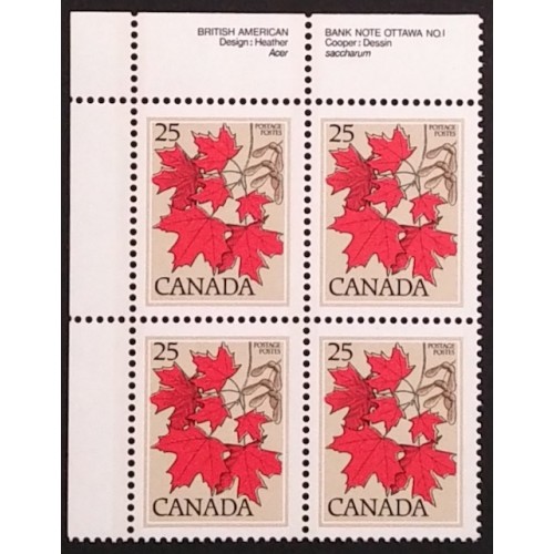 Canada 719 Plate Block UL No. 1 VF MNH