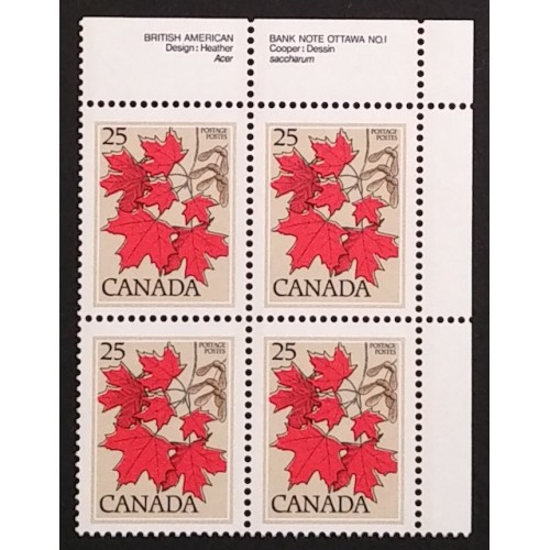 Canada 719 Plate Block UR No. 1 VF MNH