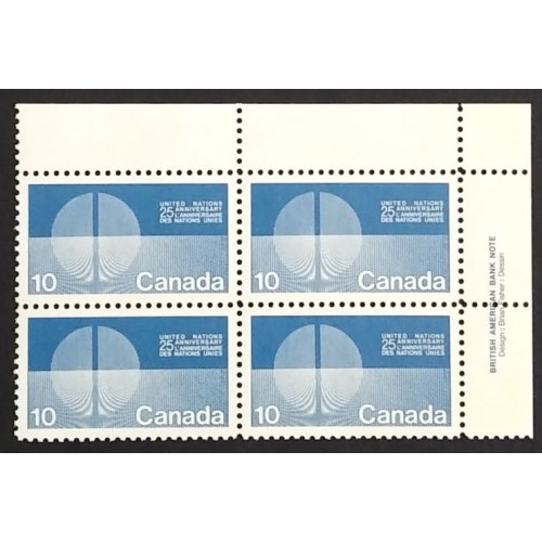 Canada 513 Plate Block UR VF MNH