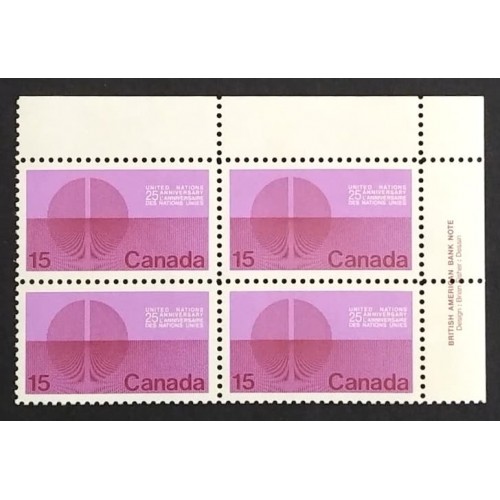 Canada 514 Plate Block UR VF MNH
