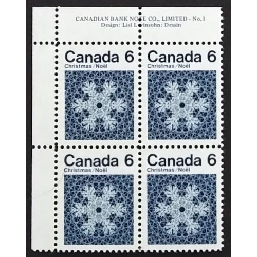 Canada 554 Plate Block UL No. 1 VF MNH