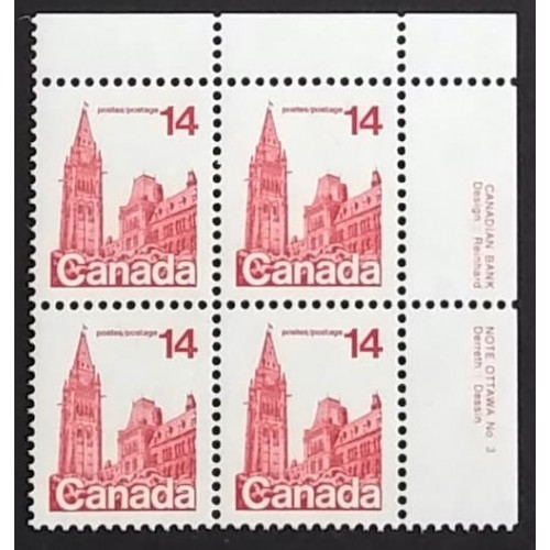 Canada 715 Plate Block UR No. 3 VF MNH