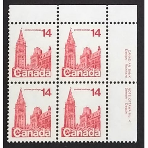 Canada 715 Plate Block UR No. 4 VF MNH