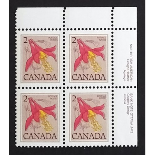 Canada 782 Plate Block UR No. 2 VF MNH