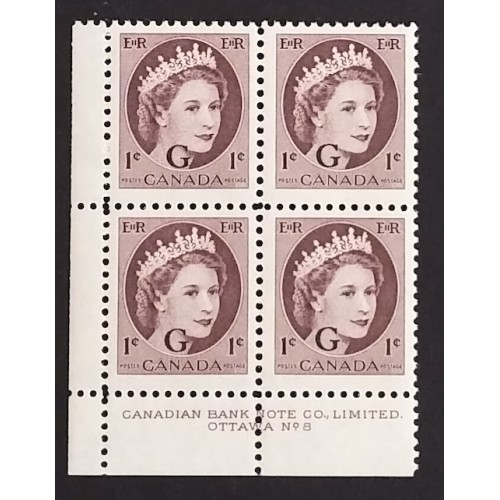 Canada O40 Plate Block LL No. 8n F-VF MNH