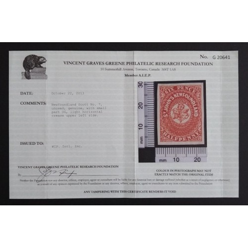 Newfoundland 7 VF H Unused (Part OG) ** See Certificate **