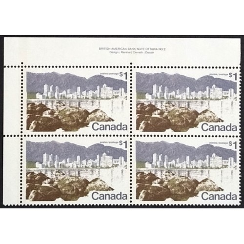 Canada 599a Plate Block UL No. 2 VF MNH
