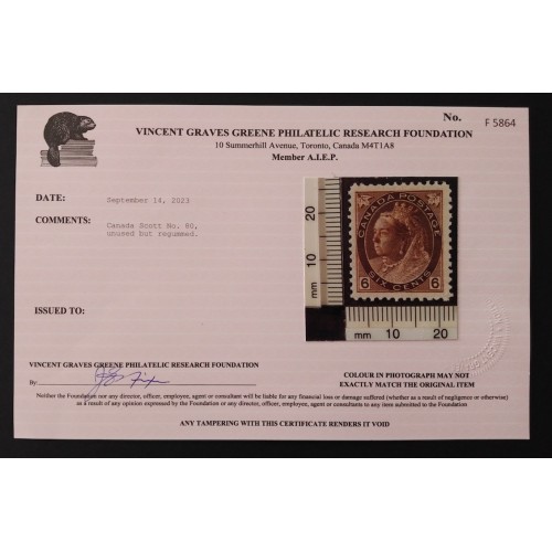 Canada 80 VF Unused (Re-gummed) ** See Certificate **