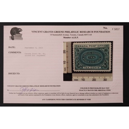 Canada E1 VF Unused (Re-gummed) ** See Certificate **