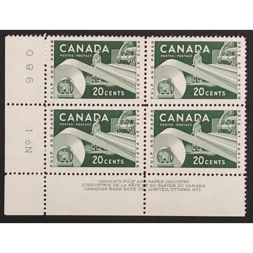 Canada 362 Plate Block LL No. 1 VF MNH