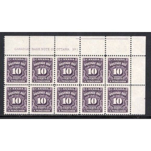 Canada J20 Plate Block UR No. 1 VF MNH