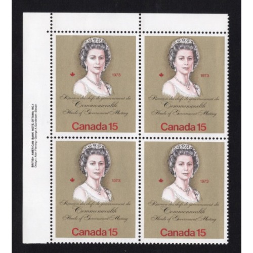 Canada 621 Plate Block UL No. 1 VF MNH