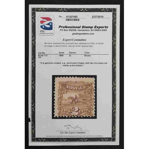 United States 113 F MH OG ** See Certificate **