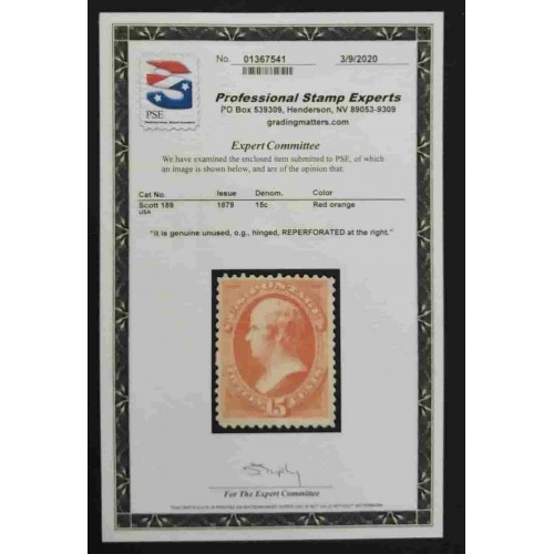 United States 189 F-VF M OG ** See Certificate **