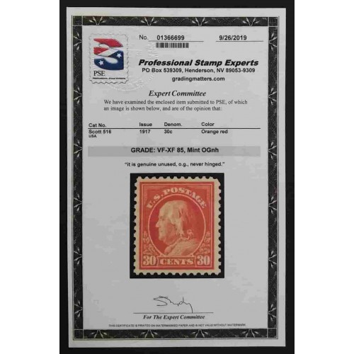 United States 516 VF-XF MNH OG ** See Certificate **