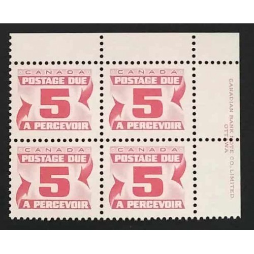 Canada J32a Plate Block UR VF MNH