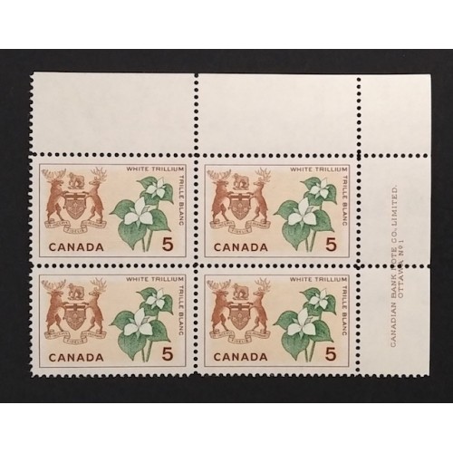 Canada 418 Plate Block UR No. 1-1 VF MNH