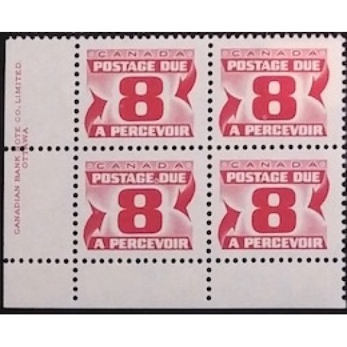 Canada J34iii Plate Block LL VF MNH
