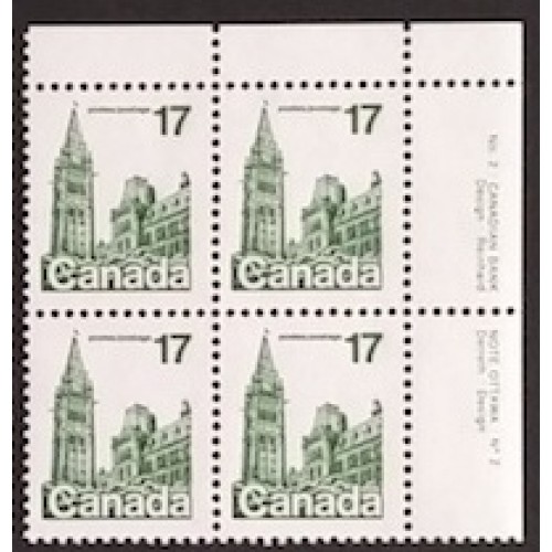 Canada 790 Plate Block UR No. 2 VF MNH