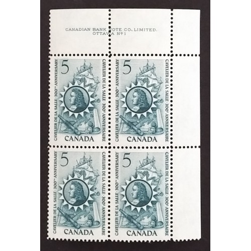 Canada 446 Plate Block UR No. 1 VF MNH