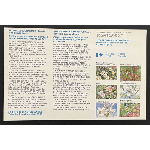 Canada A43-54 Floral Aerogrammes - Complete Set XF Unused
