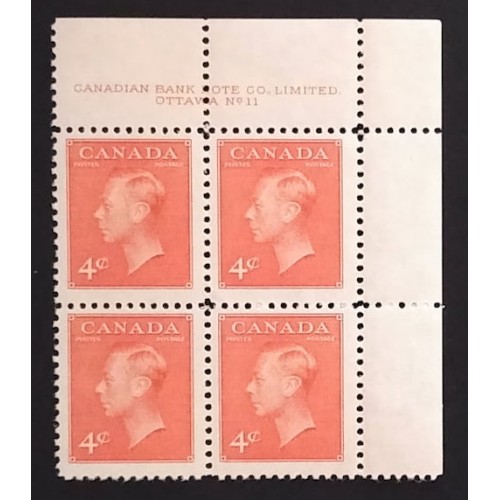 Canada 306 Plate Block UR No. 11 F MLH