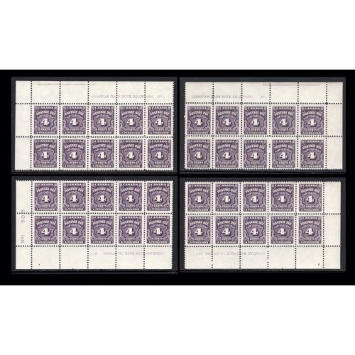 Canada J17 Plate Blocks Matched Set No. 1 F-VF MNH