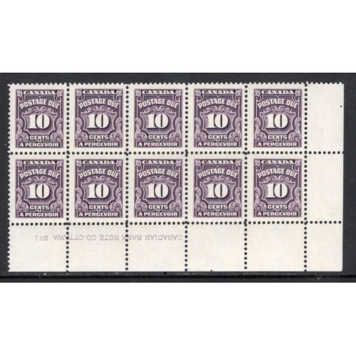 Canada J20 Plate Block LR No. 1 VF MNH