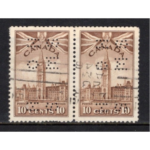 Canada O9-257 Perfin Pair VF Used