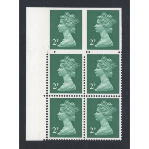 GB Machin SG X849a 2p Green FCP 2B Imperf and Blind Perf Block U/M
