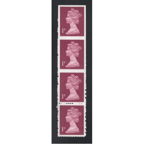 GB Machin SG X844a 1p Crimson FCP Imperf / Blind Perf Strip U/M
