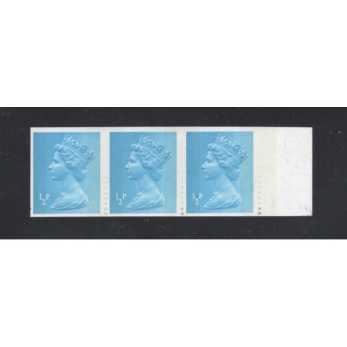 GB Machin SG x841a 1/2p Turquoise 2B Strip Imperf & Blind Perfs U/M