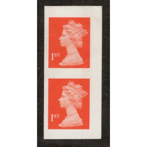 GB Machin SG 1671 1st Orange-red Walsall Vert. Imperf Pair U/M