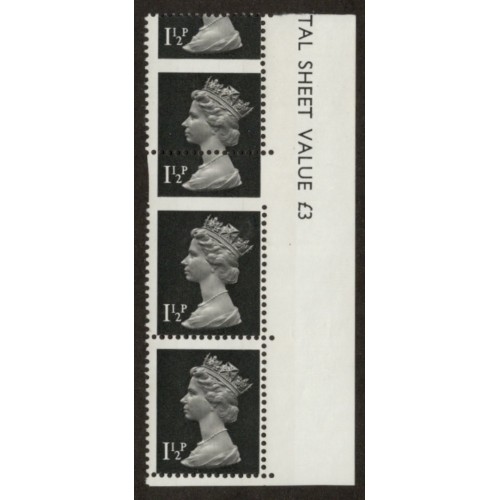 GB Machin SG X848 1 1/2p Black 2B Major Perf Shift Strip U/M