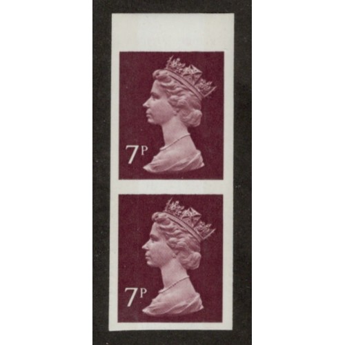 GB Machin SG X874a | TCM NE41f 7p Purple-brown FCP 2B (1975) Imperf Pair U/M (Very Rare)