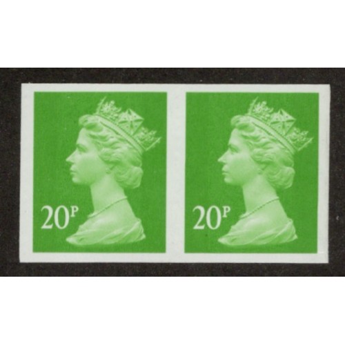 GB Machin SG Y1687a | TCM E25i 20p Bright Green (2003) De La Rue Imperf Pair U/M (Rare)