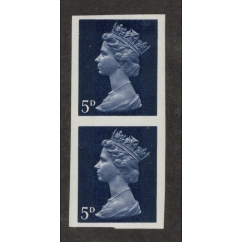 GB Machin SG 735 5d Royal Blue 2B Imperf Pair U/M