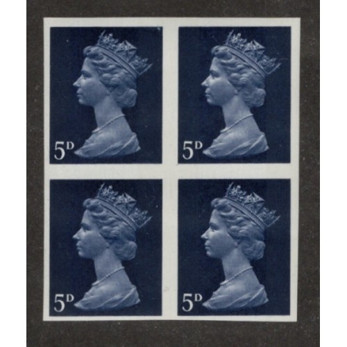GB Machin SG 735 5d Royal Blue 2B Imperf Block U/M
