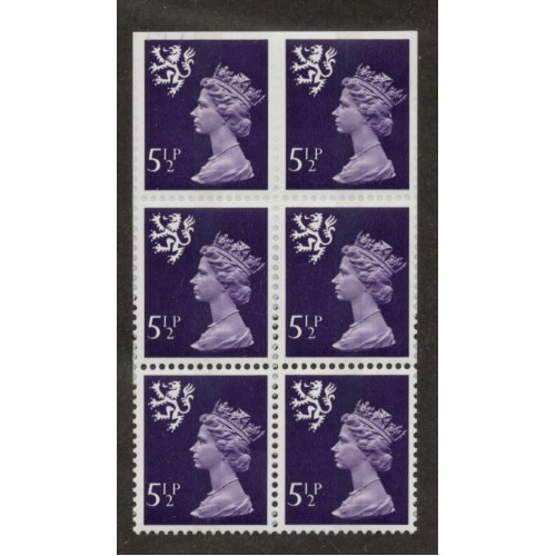 Scotland Machin SG S22a | TCM SC9a 5 1/2p Violet CB (1975) Imperf and Blind Perf Block U/M (Very Rare)