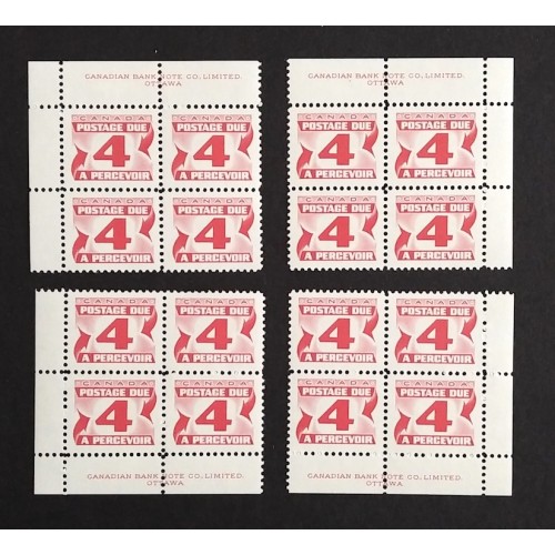 Canada J31i-iii Plate Blocks Matched Set VF MNH