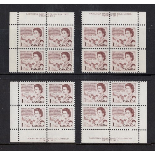 Canada 454iii Plate Blocks Matched Set No. 5 VF MNH