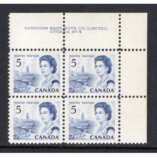 Canada 458 Plate Block UR No. 4 VF MNH