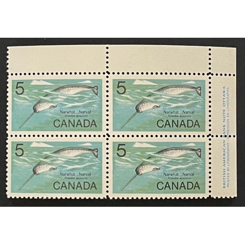 Canada 480ii Plate Block UR VF MNH