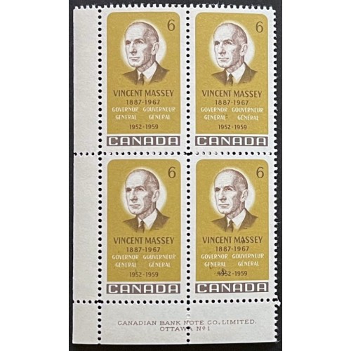 Canada 491 Plate Block LL No. 1 VF MNH