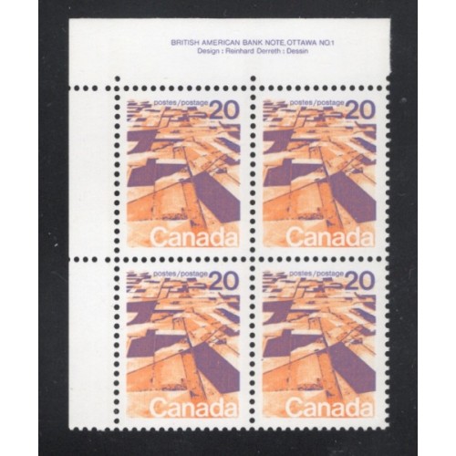 Canada 596 Plate Block UL No. 1 VF MNH