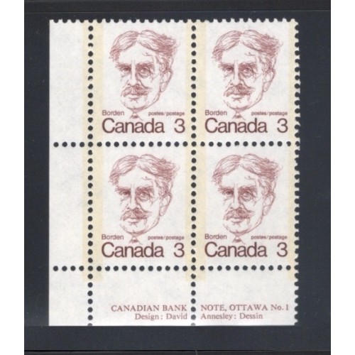 Canada 588 Plate Block LL No. 1 VF MNH