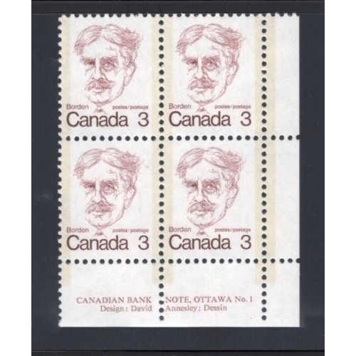 Canada 588 Plate Block LR No. 1 VF MNH