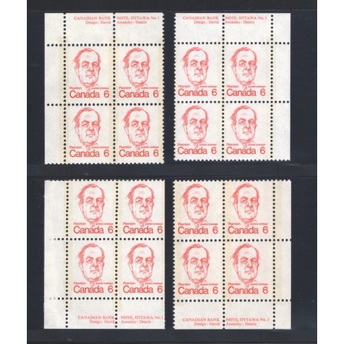 Canada 591iii Plate Blocks Matched Set No. 1 VF MNH