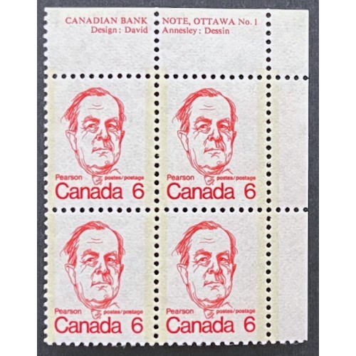 Canada 591iii Plate Block UR No. 1 VF MNH